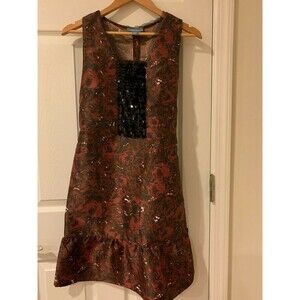 SIMPLY VERA WANG Women Red Floral Sheath Dress Black Sequins Sleeveless Sz S